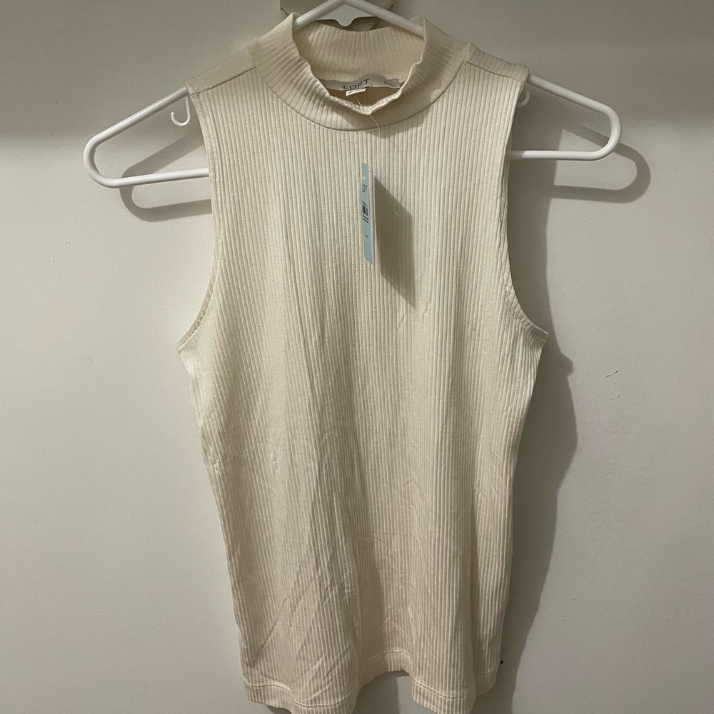 NWT loft petite small ribbed mocked turtle neck tank cream color
